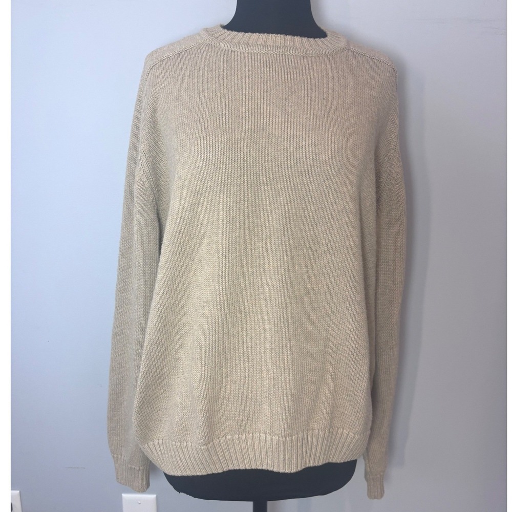 Lands End Womens Classic Standard XL Beige 18 20‎ Crew Neck Cotton Sweater